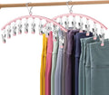 2 Pack Pink Legging Organizer for Closet, Metal Yoga Pants Hangers w/10 Clips Holds 20 Leggings Hangers Space Saving Hanging Organizer w/Rubber Coated Closet for Organizers and Storage