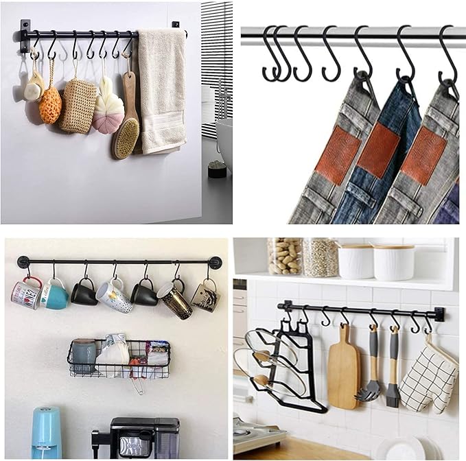 GAViA Heavy Duty S Hooks, S Shaped Hooks Hanging Hooks Matte Black S Hooks for Hanging Pots and Pans, Plants, Coffee Cups, Clothes, Bags, Towels in Kitchen, Bedroom, Office, Garden, Bathroom, 20 Pack