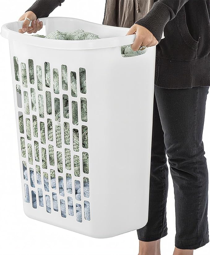 3-Pack Tall & Slim Open Heavy-Duty Plastic Laundry Hamper with Reinforced Handles for Easy Clothes Transport, 1.8 Bushels Capacity, Suitable for Bedroom Closets, Dorm, Laundry Room, Bathroom, White