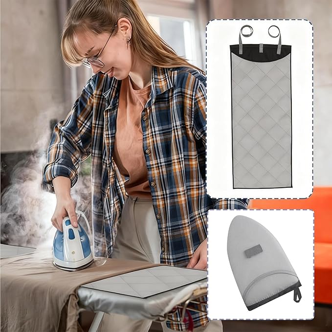 Over The Door Steamer Pad 45 ×19 Inch Steamer Mat for Clothes Including Ironing GlovesDoor Press Pad for Travel Ironing Board Portable Ironing Mat with Protective Glove