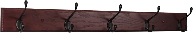 Wooden Mallet 5, Black Hooks, Mahogany Coat Rack