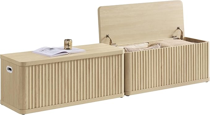 SICOTAS Storage Bench 80.4" Wide Shoe Bench with Lift Top Large Wooden Storage Chest Trunk Modern Blanket Chest with 4 Safety Hinges & Seating for Bedroom Entryway Living Room Hallway