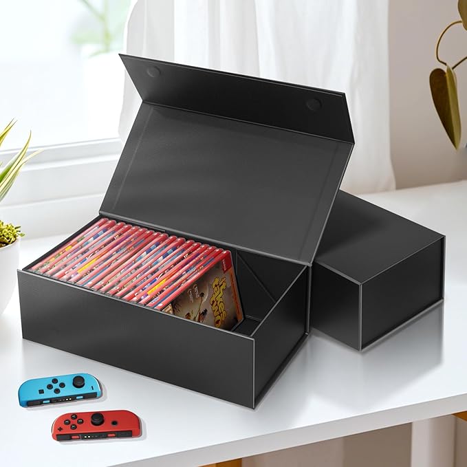 Video Game Holder, Game Disc Storage Box Compatible with Nintendo Switch Game Holder, Organize up to 28 Cases - Black 1 Pack
