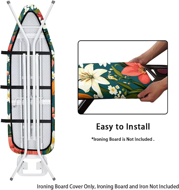 Narcissus Cover for Ironing Board 15x54 Inch Standard Size Flower Print Iron Board Cover with Elastic Edge Universal Fit, Hook and Loop Design