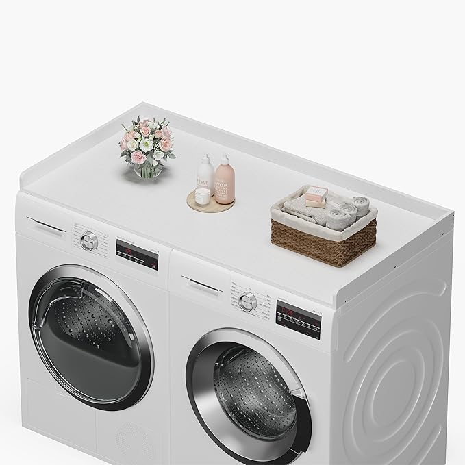 efluky Washer Dryer Countertop, Wood Countertop with Edge Rails for Laundry Room Organization and Storage, Washer Dryer Topper for Laundry Room, 27.5" x 54" White