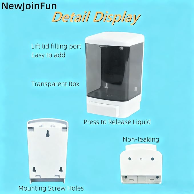 Manual Soap Dispenser Kitchen Bathroom Wall Mounted Commercial Soap Dispenser for Liquid Containers Shampoo Gel Chamber Plastic - (33.8 oz) 1000ml