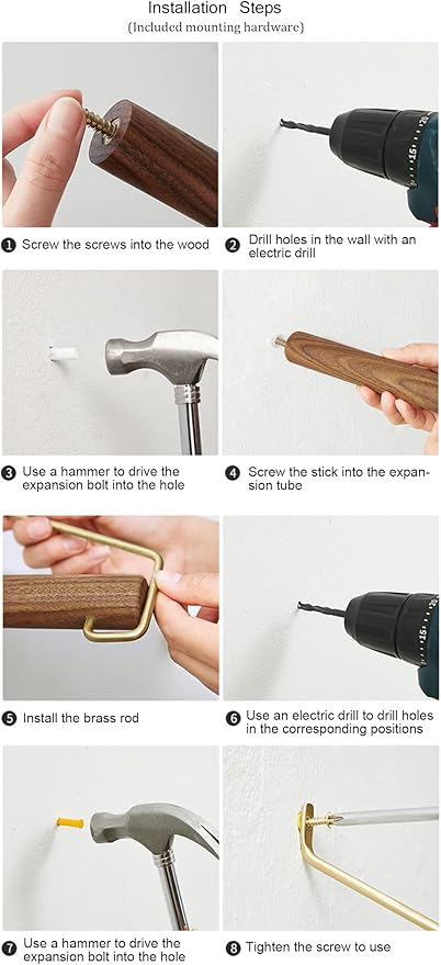Modern Brass & Wood Wall Mounted Drying Rack,Simple Space Saver Clothes Hanger for Living Balcony Bathroom Laundry Room (Black Walnut)