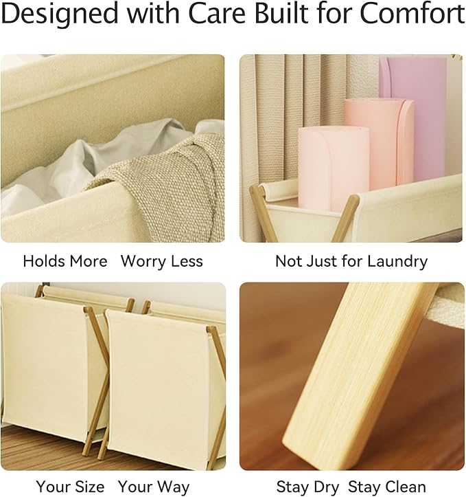 DUMDUM Simple, Eco-Friendly Foldable Laundry Hamper with X-Frame, Multi-Size for Dorm, Bedroom, RV (Beige, Large)