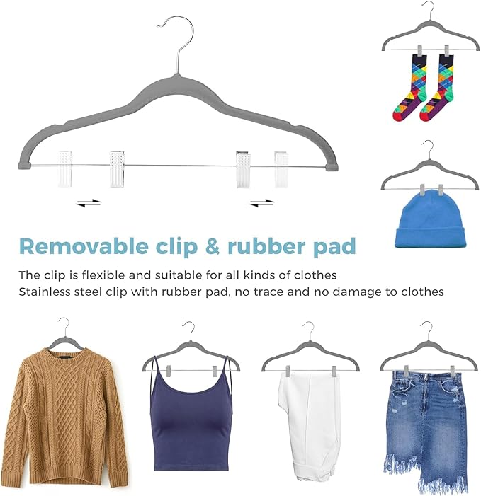 VECELO Premium Velvet Clothes Hangers Suit with Metal Clips (20 Pack)-Non Slip & Space-Saving with 1 Magic Hangers & 2 Tie Rack Excellent for Men and Women