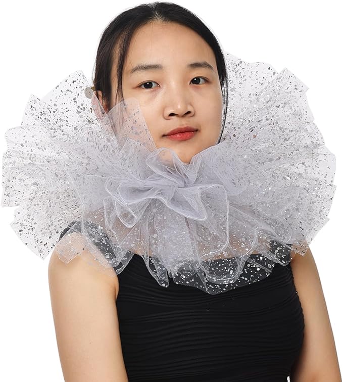 BLESSUME Victorian Retro Mesh Neck Ruff Ruffle Collar Layered Clown Neck Collar