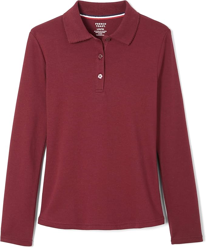French Toast Girls' Picot Collar Polo Shirt with Long Sleeves (Kids Standard & Plus Size)