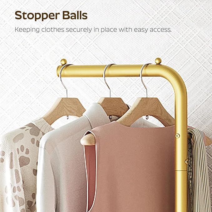 L Shaped Glod Coat Rack, Metal Coat Tree, Modern Clothes Rack with 3 Hooks and Thickened Base, Floor Standing Coat Hanger Stand, for Entryway, Living Room, Cloakroom, Gold and White YM01DWY1