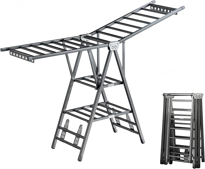 Heavy Duty Clothes Drying Rack Foldable –71" Extra Large Clothes Airer Drying Rack, Extra-ThickMetal Laundry Dryer Stand with Wheels, Free-Standing Design Indoor & Outdoor Use, 71inchx17.7inch