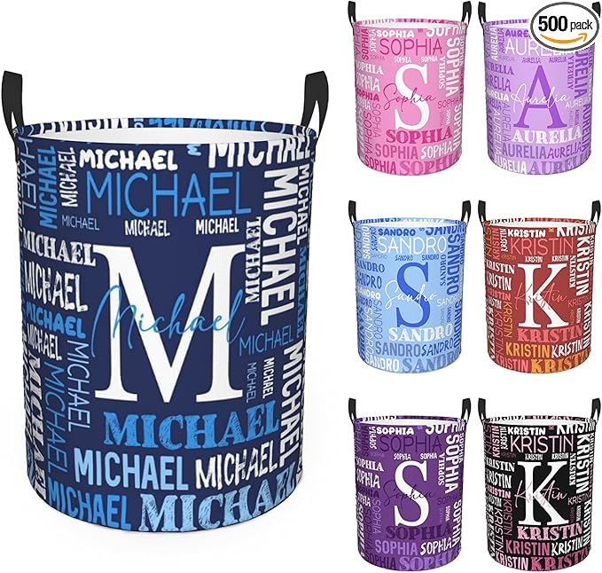 Custom Name Laundry Hamper, Personalized Laundry Basket with Name for Baby Boys Girls, Customized Collapsible Dirty Clothes Hamper Storage with Handles for Bedroom Bathroom Dorm Room Decor