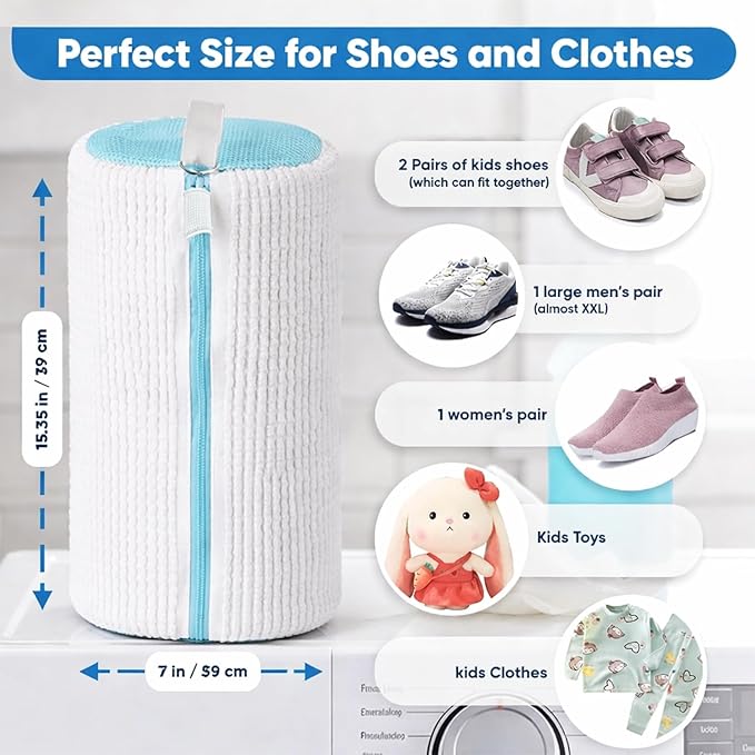 Laundry Shoe Bag – Shoe Washing Machine Bag for Washer and Dryer – Sneaker Laundry Bag for All Shoe Types and Sizes – Durable Mesh – Set of 2 – White – Zipper