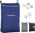 Fine Living Co. Large Hanging Laundry Hamper with Over Door Hooks & Adhesive, Durable Space Saving Laundry Bag with Zipper and Wide Open Top, Hanging Dorm Laundry Hamper (Navy Blue-XL)