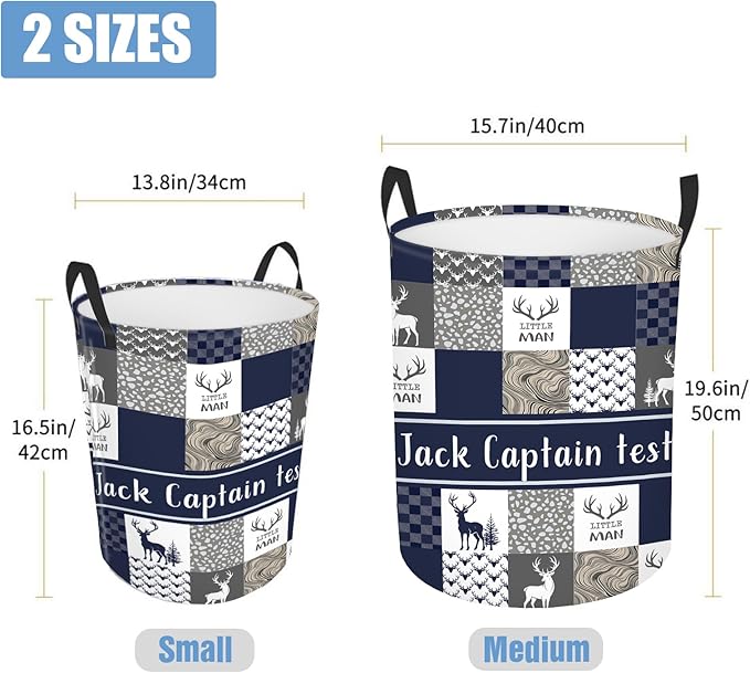 Personalized Name Laundry Basket for Kids Adults, Custom Woodland Deer Laundry Baskets for Toddler Boys Girls, Baby Laundry Hamper, Collapsible Clothes Storage Organizer