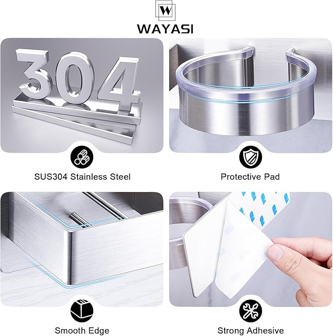 Hair Dryer Holder Wall Mount, Stainless Steel Straightener Holder, Adhesive Blow Dryer Holder and Curling Iron Holder Storage, Hair Tools Organizer for Bathroom Barber Shop Hotel