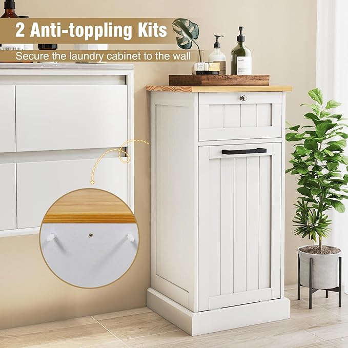 Giantex Tilt Out Laundry Hamper Cabinet, 10 Gallon Bathroom Storage Cabinet with Drawers & Removable Basket, Modern Wood Hidden Laundry Hamper for Laundry Room, Bedroom, Kitchen, Corner, White