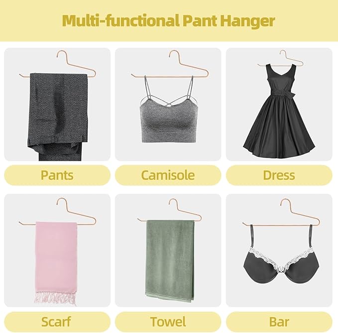 SPECILITE 30 Pack Open Ended Metal Pants Hangers for Jeans, Slacks, Leggings, Towel, Scarf, Heavy Duty & Space-Saving, Rose Gold
