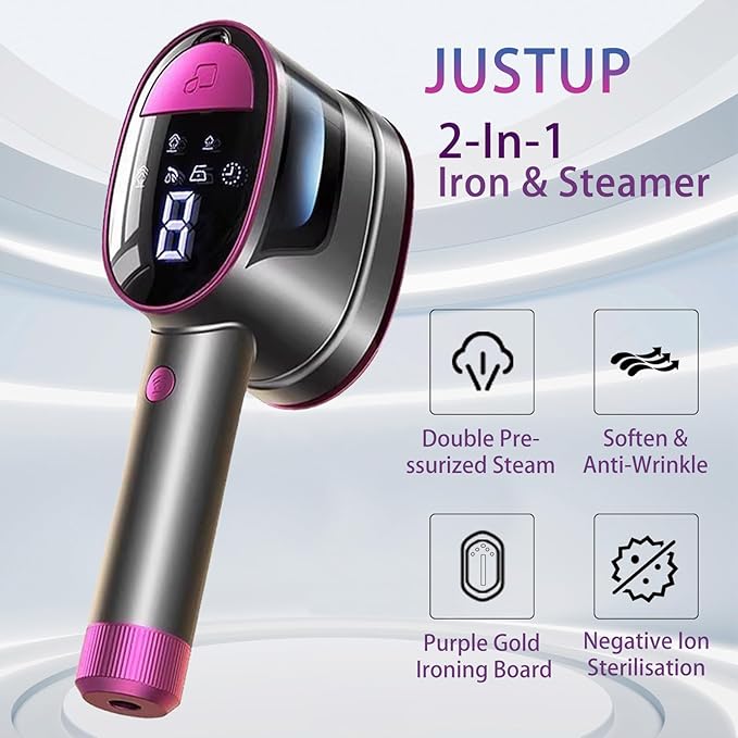 Travel Clothing Steamer, 1200W Handheld Portable Clothing Wrinkle Remover, 3+1 Steam Adjustable Intelligent Home Iron, 20S Preheating, 7 Hole Steam Outlet, Essential for Home, Travel & Dorm (Purple)