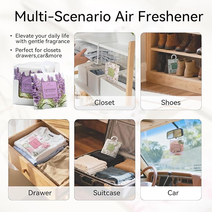 12 Pack Large Lily Scented Sachets – Hanging Closet & Drawer Deodorizer & Air Freshener, Long-Lasting Aroma