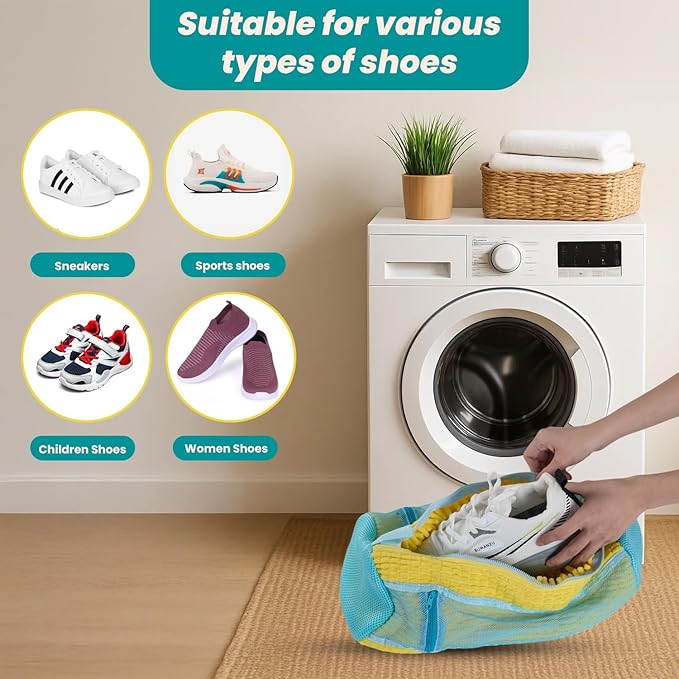 Shoe Washing Machine Bag Durable Shoe Laundry Bags for Sneakers Reusable 2pc With Invisible Zipper Shoes Cleaning Bags 360° Deep Clean for All Shoes Types