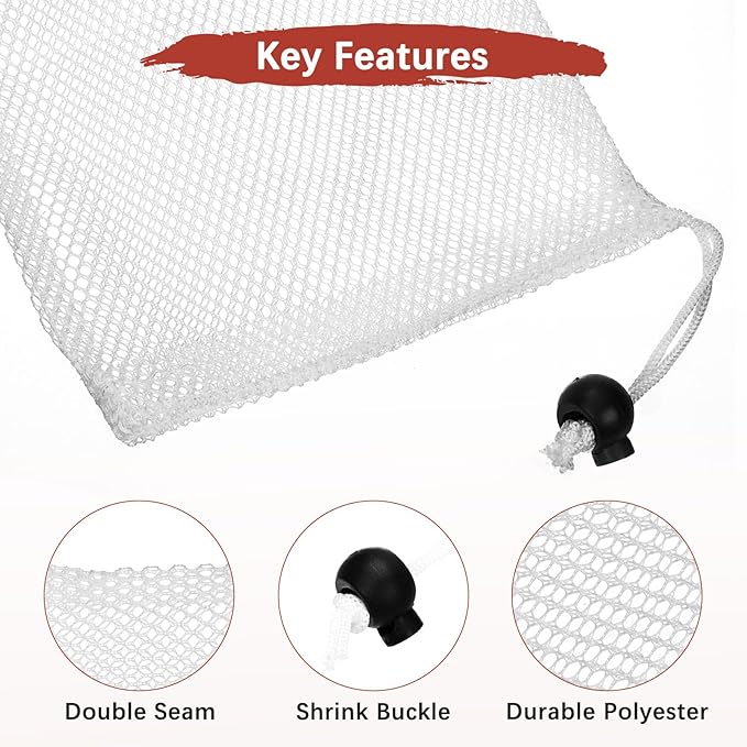 6 x 8 in Small Mesh Laundry Bags with Drawstring [6PCS] - Durable Mesh Bags with Cord Lock for Laundry & Soap &Small Balls - [White]