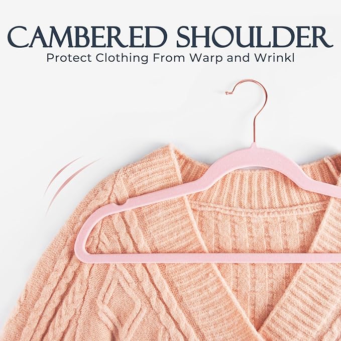 HOUSE DAY Pink Velvet Hangers 20 Pack, Premium Non-Slip Felt Clothes, Sturdy Heavy Duty Coat, Durable Hangers for Suits, Space Saving with No Hanger Mark, 360° Swivel Rotating Rose Gold Hook