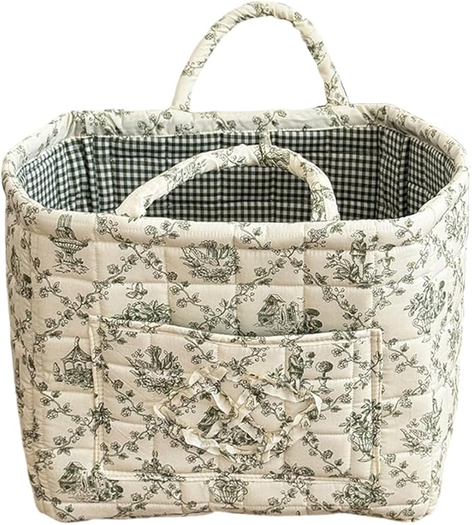 Floral Fabric Storage Basket Car Interior Storage Basket Underwear Sundries Laundry Baskets Supplies Home Organizer Bag (Green)
