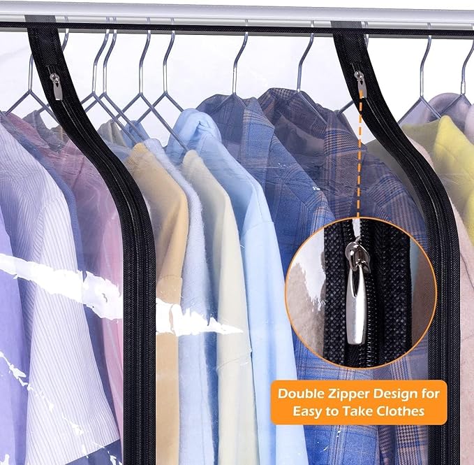 MISSLO 40" Hanging Garment Bags for Closet Storage Clear Garment Rack Cover Bottom Enclosed Cloth Cover Hanging Clothes Storage Bag Waterproof Clothes Protector for Suits, Coats, Sweaters, Shirts