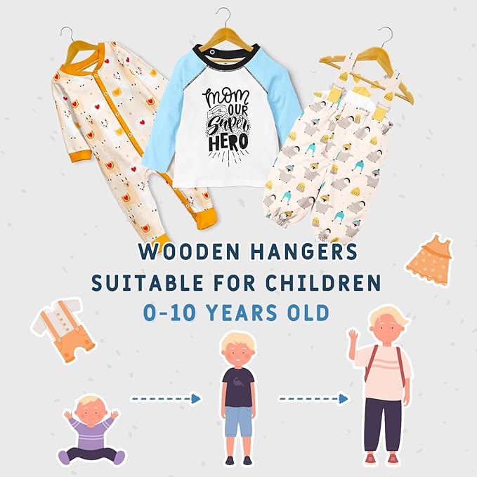Kids Wooden Hangers 20 Pack, Natural Wooden Baby Hangers with Smooth Finish, Solid Wood Children Hanger for Clothes with Precisely-Cut Notches, Swivel Hook Baby Clothes Hanger for Closet