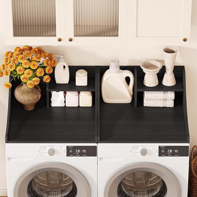 Laundry Countertop Single, 2-Tier Washer Dryer Countertop Laundry Topper with Edge and Non-Slip Pad for Washer Dryer Laundryroom Counter Storage Organization, Black 27‘’