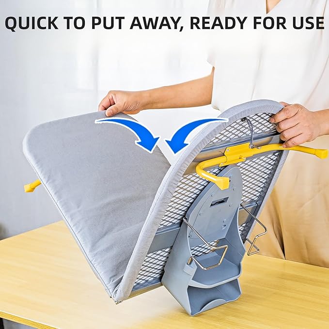 Wall Mount Folding Ironing Board with Iron Holder, Tabletop Mini Ironing Board, Compact Portable Design, Gray