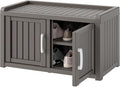 KAMABOKO Shoe Storage Cabinet Waterproof UV-Resistant, Entryway Storage Bench Indoor Outdoor with 2 Barn Doors, Adjustable Shelves for Entryway, Bedroom, Hallway,Living Room(Grey)