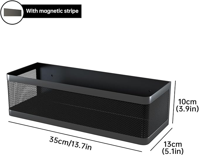Magnetic Shelf for Washing Machine Laundry Room Magnetic Organizer Laundry Shelves Organizer Washing Machine Shelf Hanging Basket Storage Magnet Fridge Shelves (Black, L13.78in*W5.12in*H3.94in)
