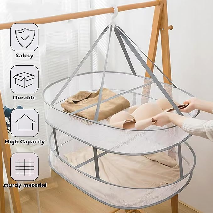1 Tier Clothes Drying Rack Foldable, 31.5" Mesh Clothes Hanging Dryer, Space Saving Sweater Drying Rack, Laundry Rack,with Internal Fixation, for Clothes, Towels, Underwear, Indoor, Outdoor (2 Pcs)