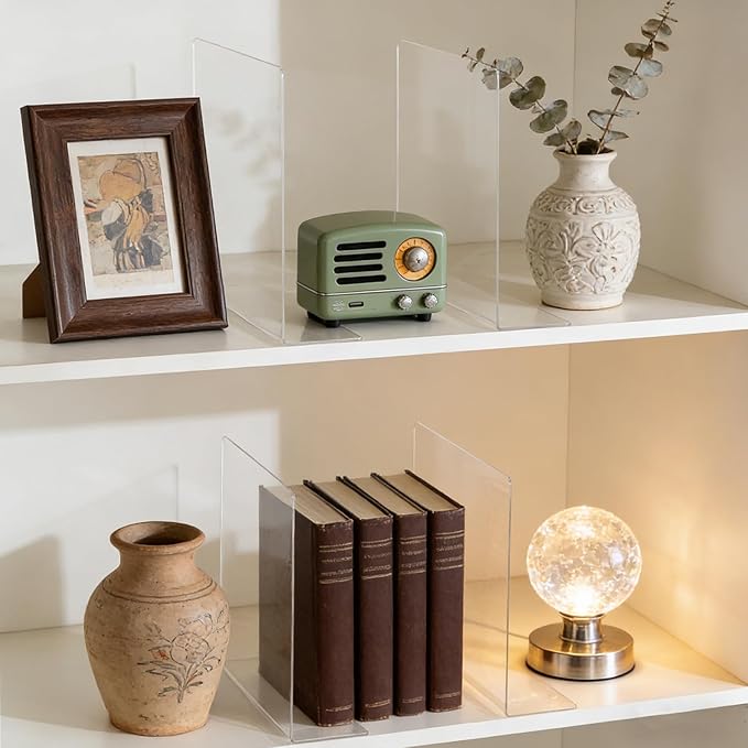 Shelf Dividers for Closet Organization: 10" Tall x 12" Deep Acrylic Closet Shelf Dividers for Clothes Sweater Purse - Clear Organizers and Storage Separators for Home Space Saver Enthusiasts