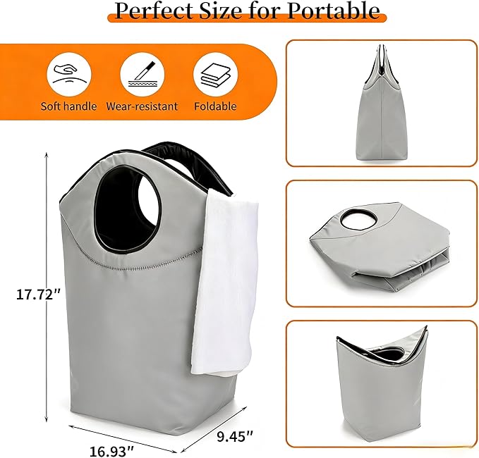 46L Foldable Storage Hamper Bag with Soft Padded Handle, Multi-Purpose Oxford Fabric Laundry Basket, Collapsible Storage Bag for Home, Bedroom, Dormitory, Travel & Outdoor