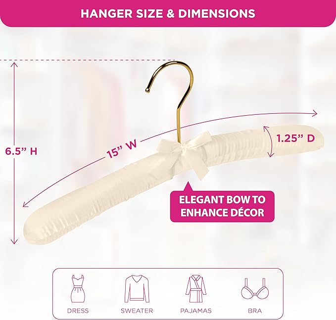 Premium Padded Hangers for Women’s Clothing - Set of 12 Non-Slip Fabric Hangers for Sweaters, Dresses, Coats, Wedding & Bride Hanger, Ivory