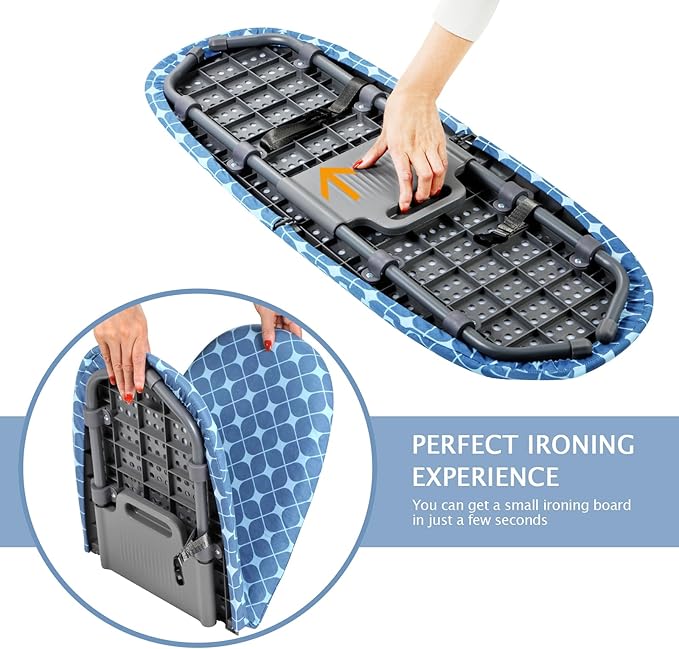 SheeChung Tabletop Ironing Board 12"x32",Small Ironing Boards with Removable Cotton Cover and Pad,Portable Folding Non-Slip Feet for Home Laundry Rooms,Blue Square