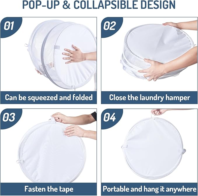 Seiritex Mesh Popup Laundry Hamper 115L Collapsible Laundry Basket Extra Large Capacity Foldable Clothing Storage Basket with Handles No Lid 26 H x 18 W x 18 L (White)