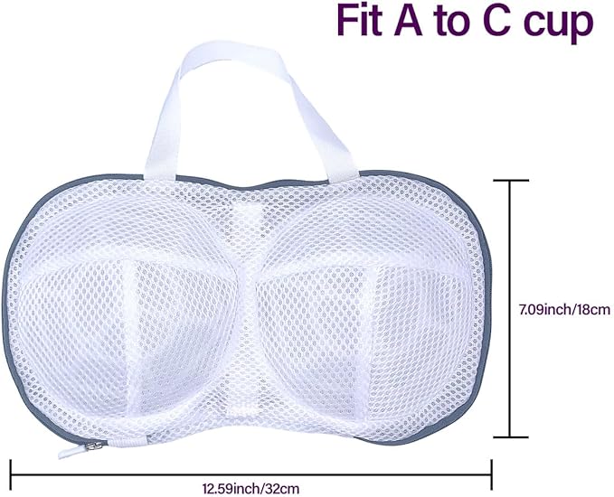 2PCS Bra Washing Bags for Laundry with Upgraded Large 3D Bracket Mesh, Lingerie Brassiere Wash Bags for Washing Machine, Underwear Storage Bag, Bra Organizer (Grey, A to C cup)
