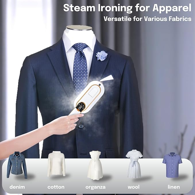 Travel Steamer, 1300W Portable Steamer for Clothes, Quick Heat Plancha a Vapor Para Ropa, 180° Rotating Handle & Ceramic Panel, 2-IN-1 Mini Iron With LCD for Home & Travel Use