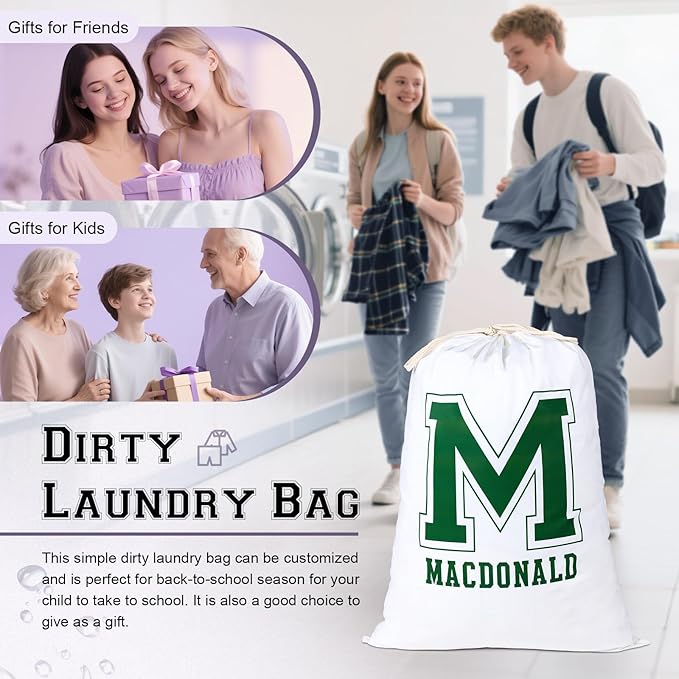 Personalized Initial Name Laundry Bag Custom College Dorm Room Essentials for Girls Guys Dirty Clothes Travel Laundry Bags with Drawstring Strap 19.29"Wx26.77"H