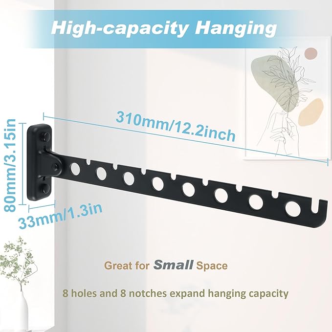 Alise Clothes Drying Rack Wall Mounted Coat Hanger Black,Foldable Hangers Rack Clothes Hook Closet Storage Organizer,Swivel Space Saving Clothes Hanger Rack for Bedroom Bathroom Laundry,2 Pack