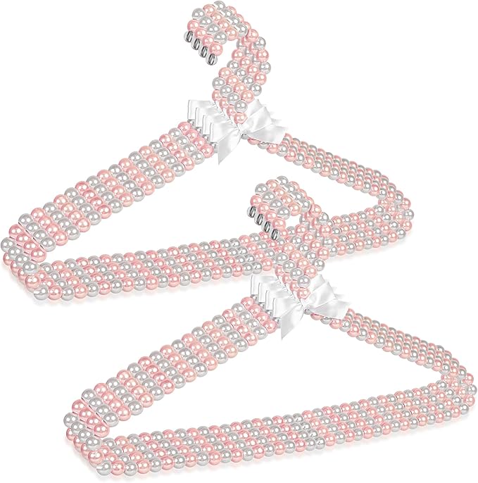 Concepts Premium Heavy Duty Pearl Hangers with Ribbon Trim for Wedding and Engagement Gowns - Slim Design Also Can Be Used for Suits and Shirts (Pink/White, 8 Pack)