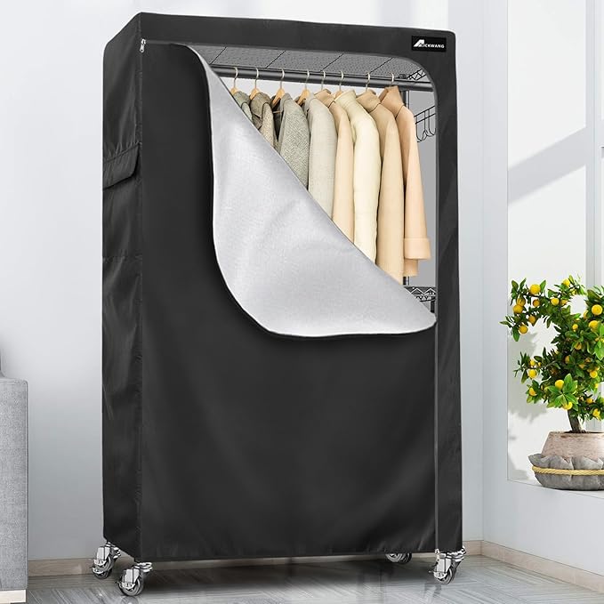 Garment Rack Cover,Heavy Duty 600D Dustproof Waterproof Clothing Rack Covers with Zipper - Clothing Rack Covers for 47.2"W x 17.7"D x 80.7"H Metal Racks （Cover Only)