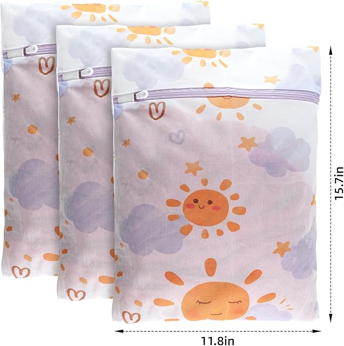 3Pcs Durable Mesh Laundry Bag, Durable Laundry Bags with Premium Zipper (Sunny)