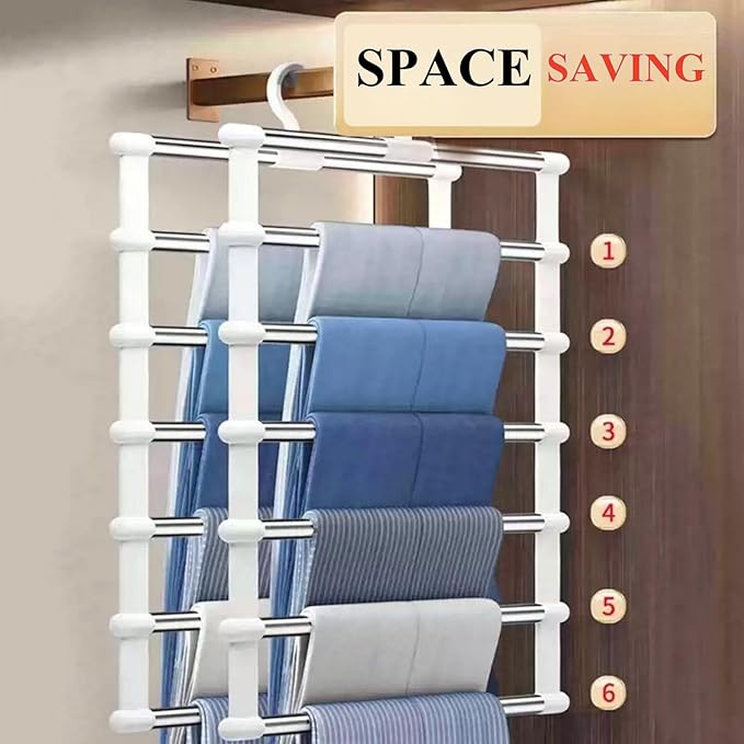 SEVEN LUCKY LIGHT Pants Hangers Space Saving Up to 80%,2 Packs Cloud Ladder Pants Hangers for 12+ Pants Leggings Scarves Ties Dorm Room Essentials Closet Organizers and Storage Hangers for Clothes
